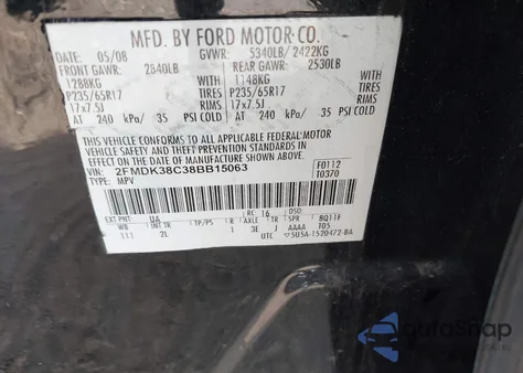 2008 Ford Edge Sel from USA, damaged, VIN 2FMDK38C38BB15063